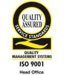 quality assured service standards quality management systems iso 9001 head office logo