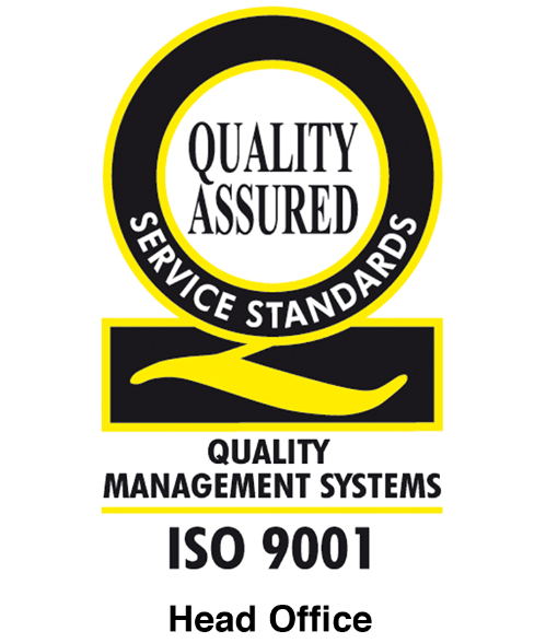 quality assured service standards quality management systems iso 9001 head office logo