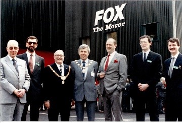 b.a.r. officials and fox officials outside a fox the mover premises in cardiff