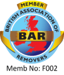 member of british association of removers (bar), member number f002