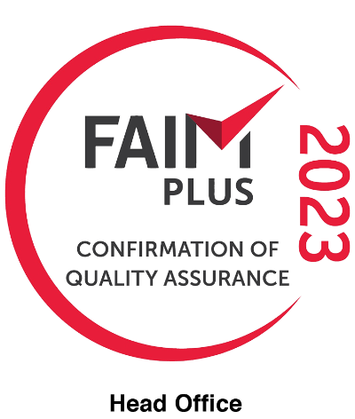 faim plus confirmation of quality assurance 2023 head office logo