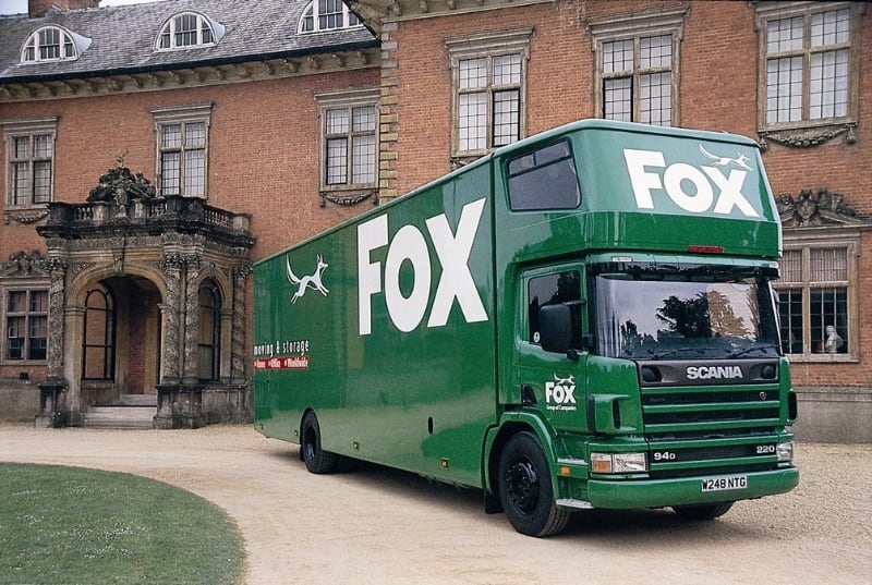 fox moving and storage van outside tredegar house